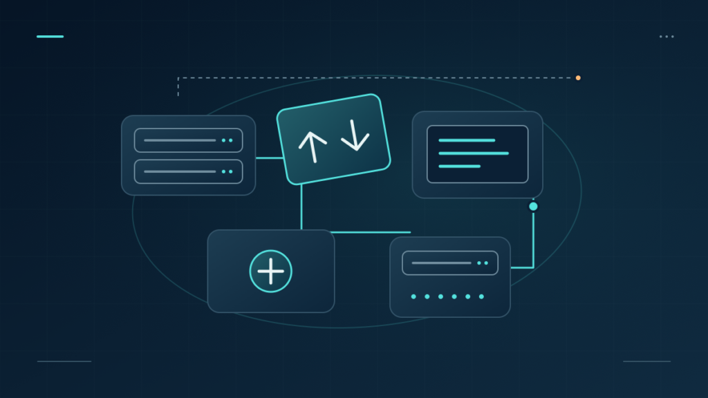 Interchangeable server and workstation modules connected by a flexible teal network.