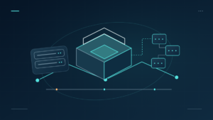 An abstract progression from server hardware to layered technology architecture and connected systems.
